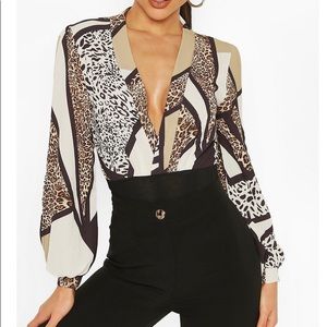 BOOHOO cheetah print wrap body suit
